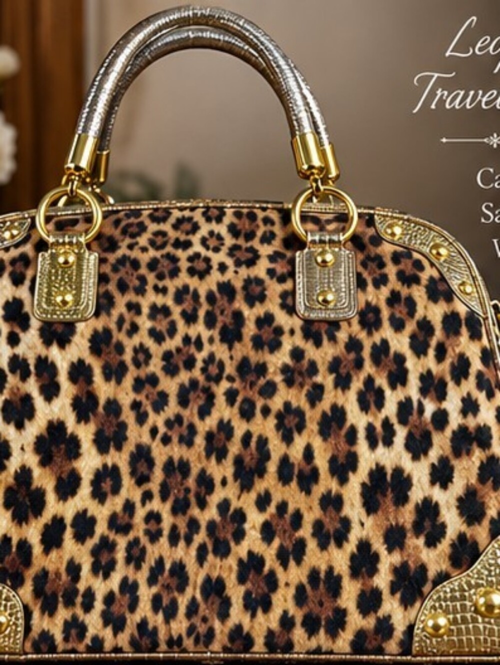 Aolida Collection Leopard Rhinestone Travel Bag 3 Compartment Weekender - Picture 3 of 16